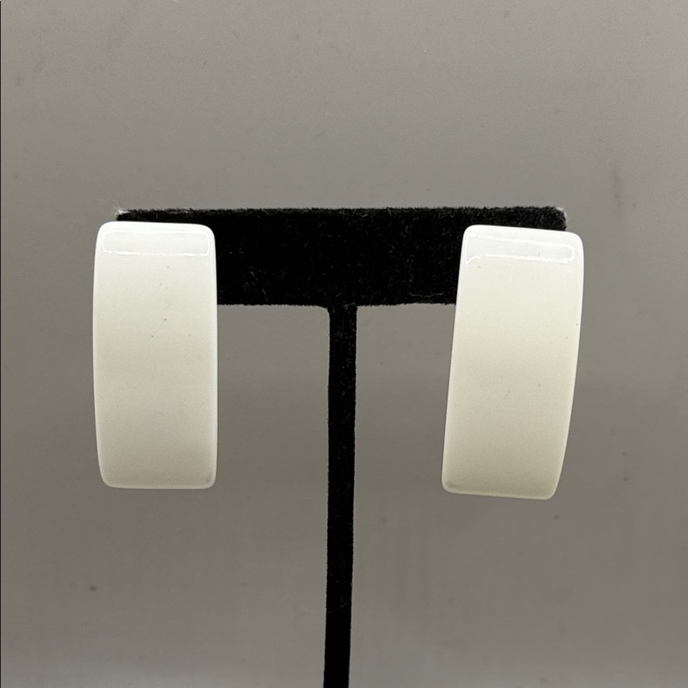 Vintage White Rectangle Dangle Drop Statement Ear… - image 1